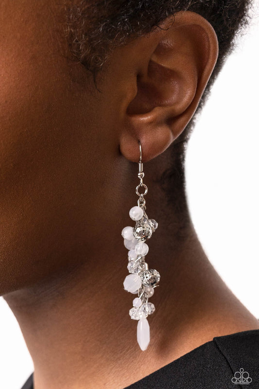 Cheeky Cascade - white - Paparazzi earrings
