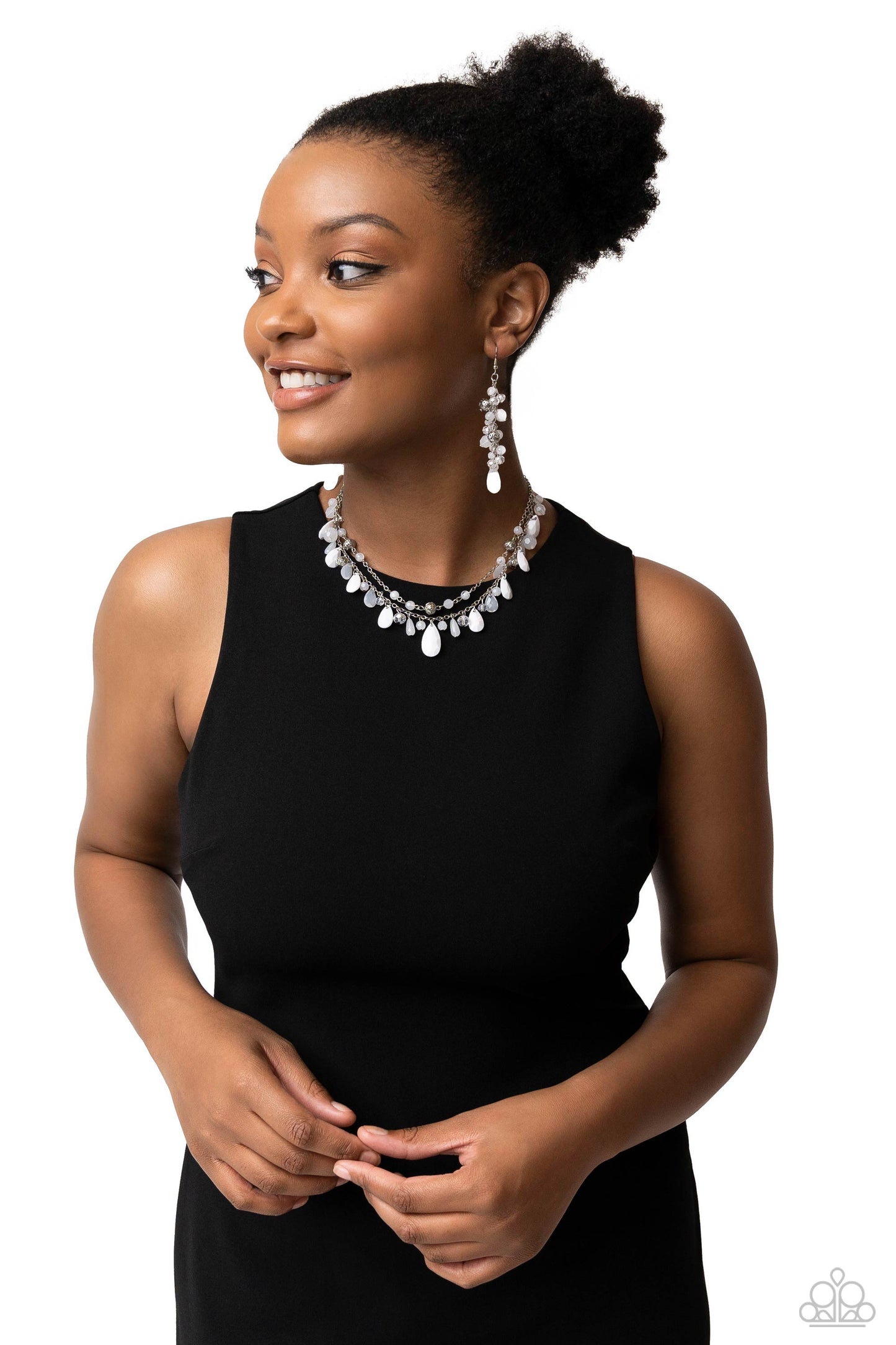 Cheeky Cascade - white - Paparazzi earrings