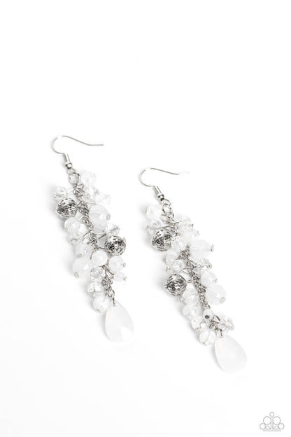 Cheeky Cascade - white - Paparazzi earrings