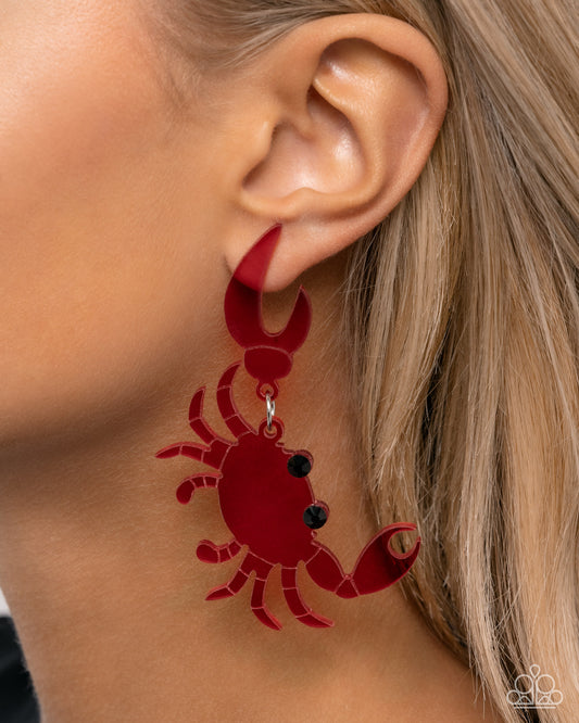 Crab Couture - red - Paparazzi earrings