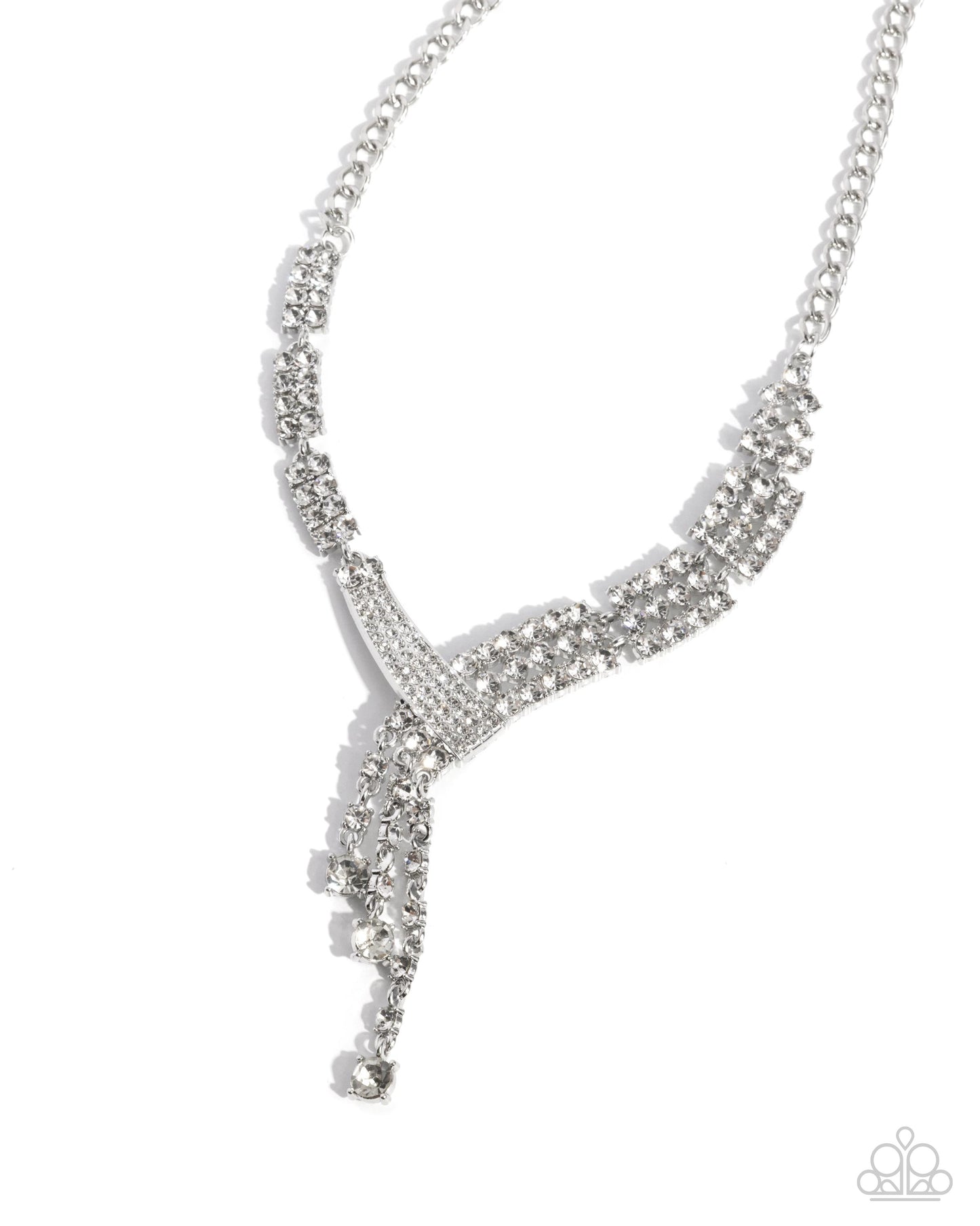 Diagonal Dazzle - white - Paparazzi necklace