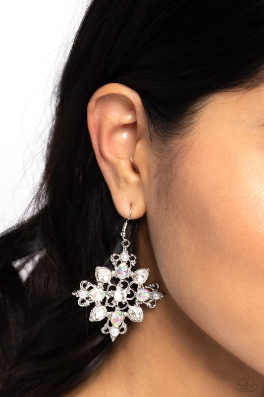 Fancy-Free Florals - white - Paparazzi earrings