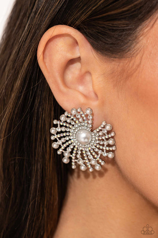 Fancy Fireworks - white - Paparazzi earrings