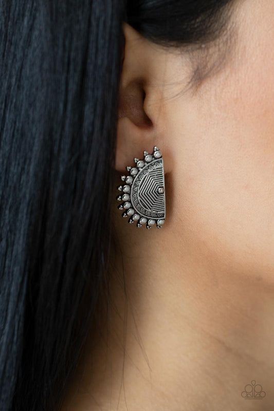 Fiercely Fanned Out - silver - Paparazzi earrings