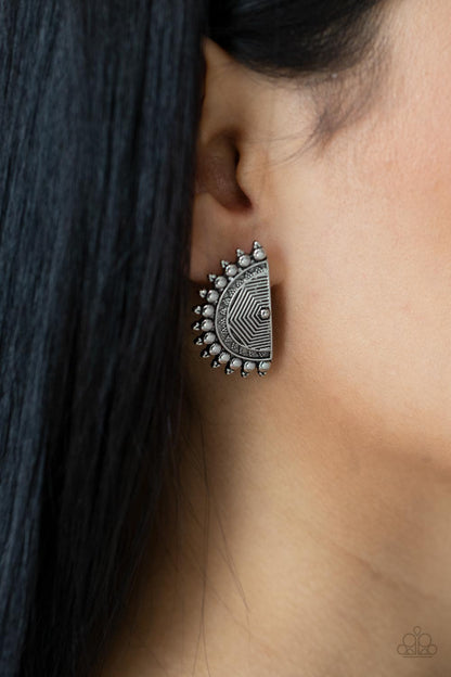 Fiercely Fanned Out - silver - Paparazzi earrings