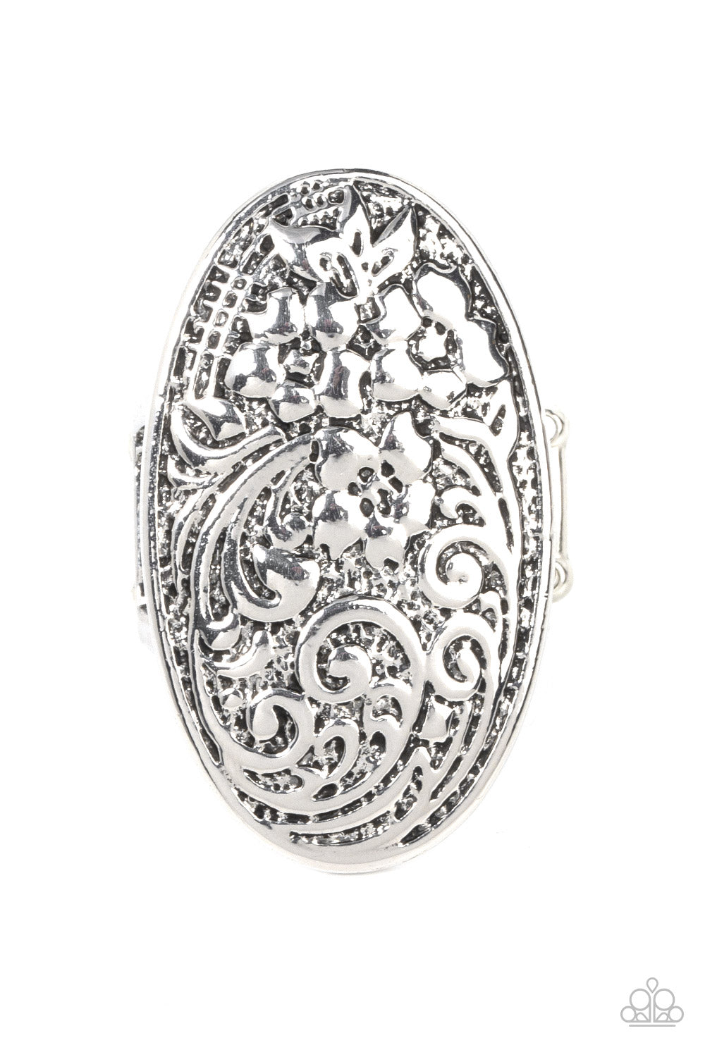 Floral Fortress - silver - Paparazzi ring