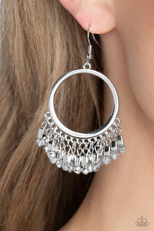 Fringe Fanfare - silver - Paparazzi earrings