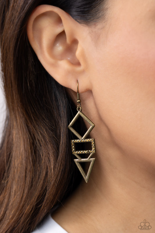 Glamorously Geometric - brass - Paparazzi earrings