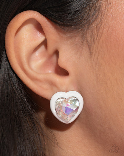 Heartfelt Haute - white - Paparazzi earrings