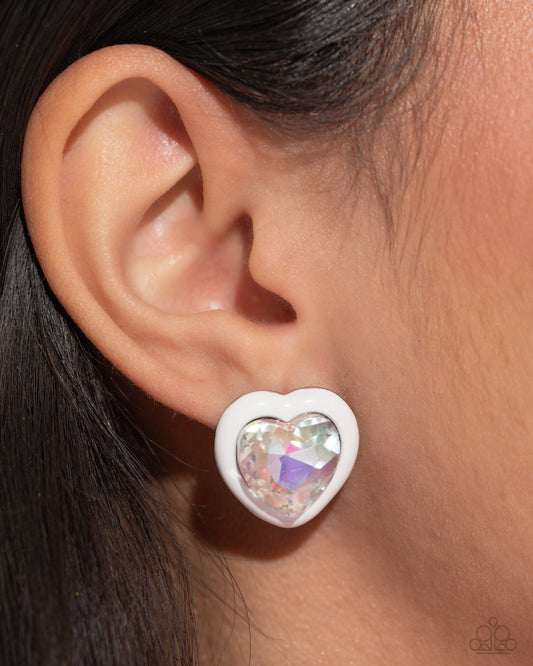 Heartfelt Haute - white - Paparazzi earrings