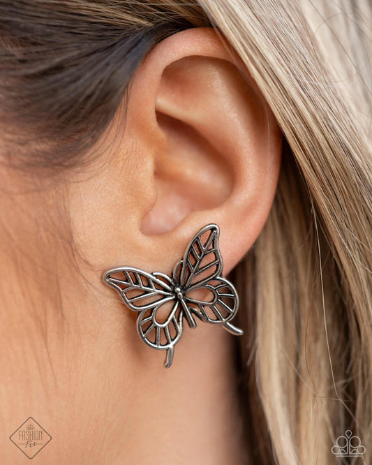 High and FLIGHTY - silver - Paparazzi earrings