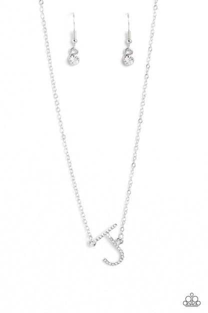 INITIALLY Yours - J - white - Paparazzi necklace