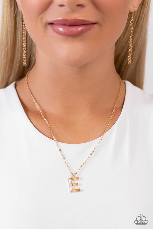 Leave Your Initials - gold - E - Paparazzi necklace