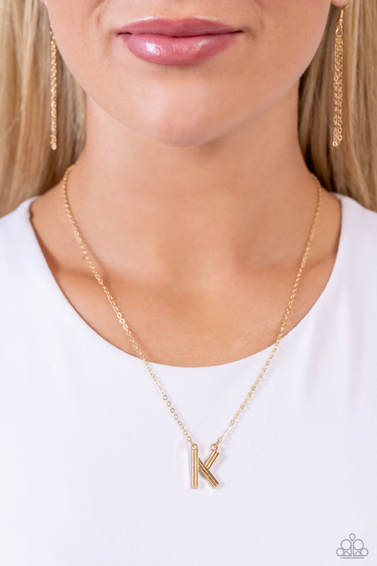 Leave Your Initials - gold - K - Paparazzi necklace