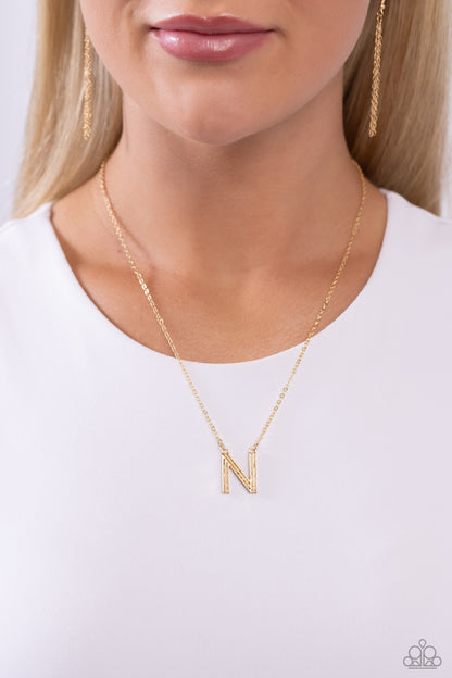 Leave Your Initials - gold - N - Paparazzi necklace