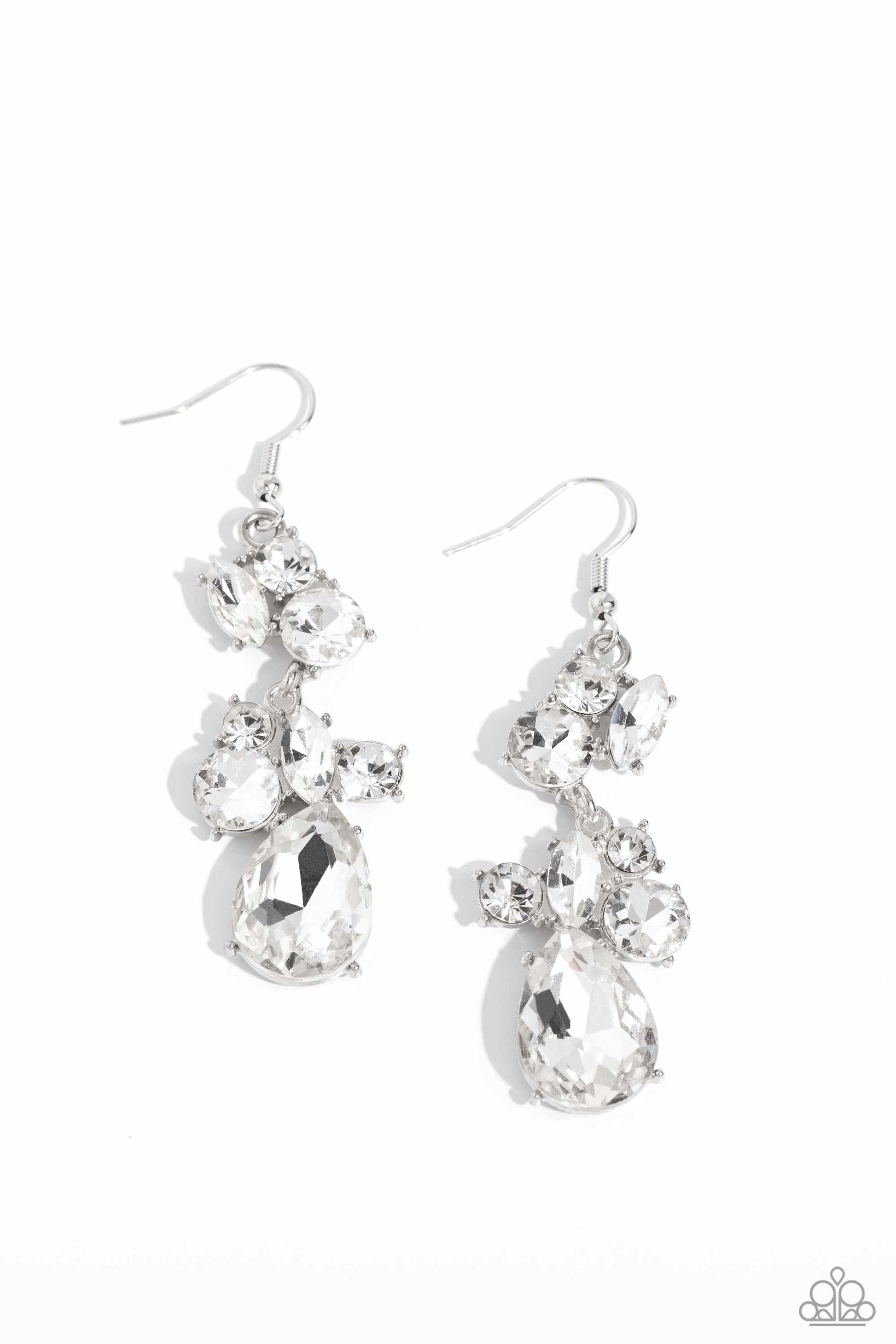 Rhinestone Reveler - white - Paparazzi earrings