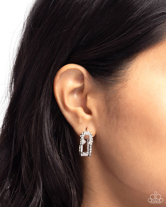Safety Pin Secret - white - Paparazzi earrings