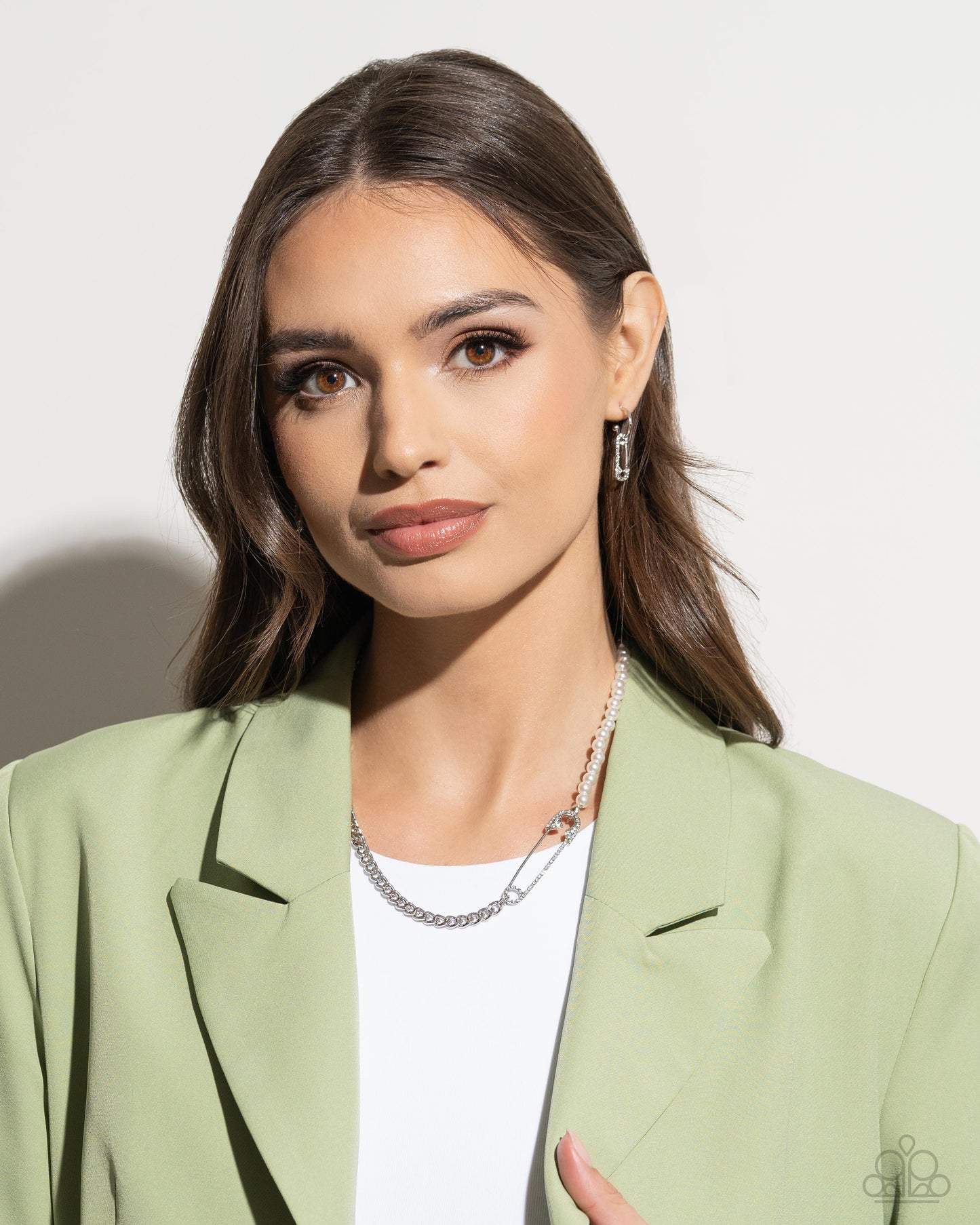 Safety Pin Sentiment - white - Paparazzi earrings