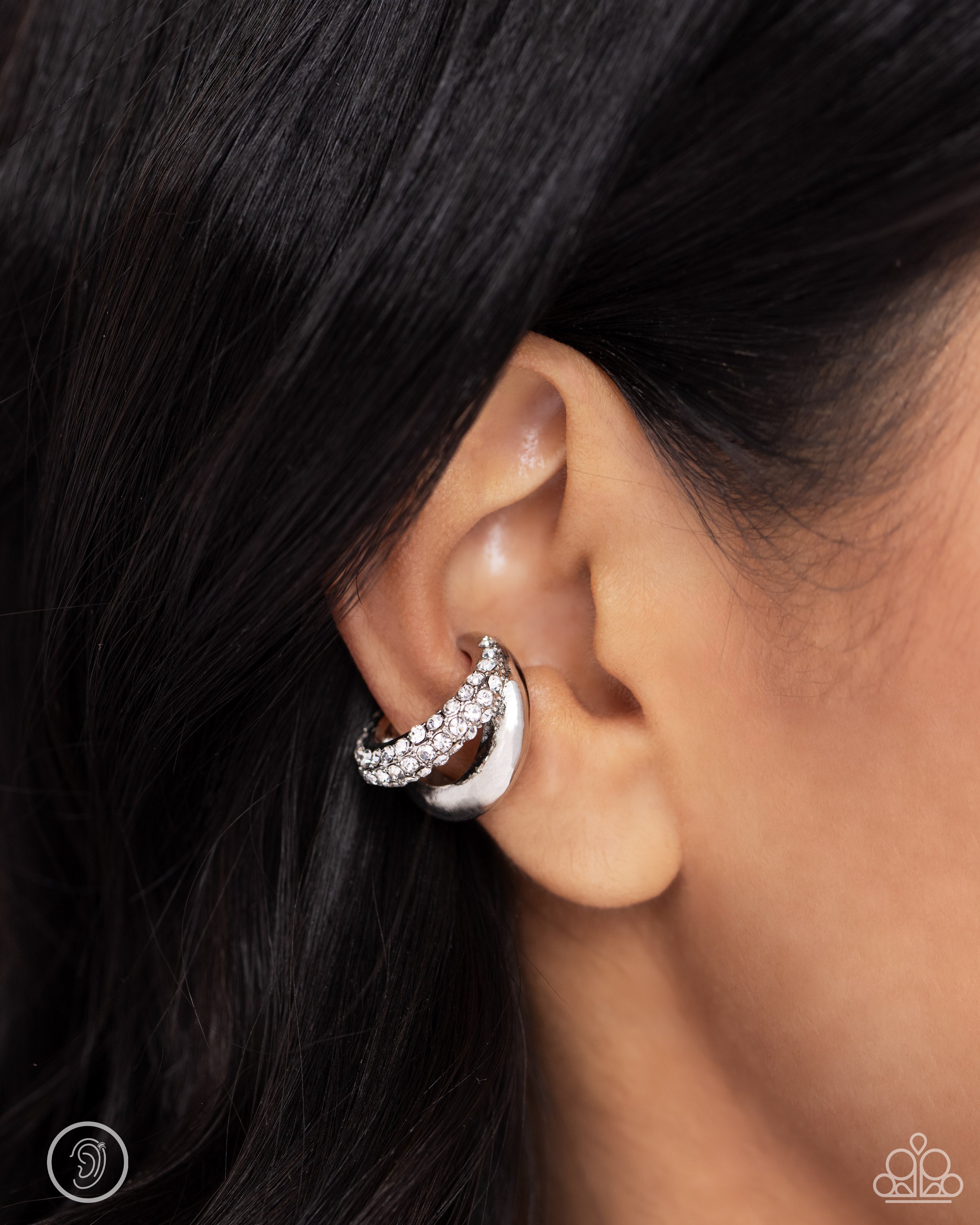 Sizzling Spotlight white Paparazzi ear cuff JewelryBlingThing