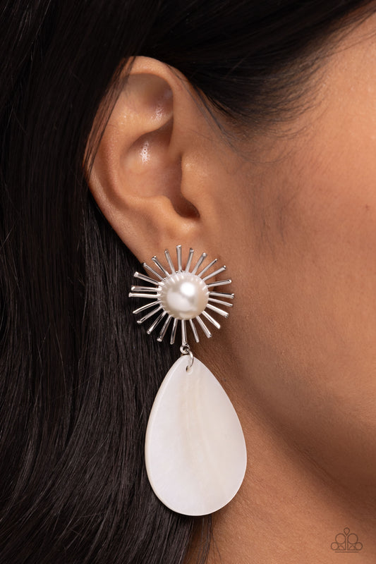 Sunburst Sophistication - white - Paparazzi earrings