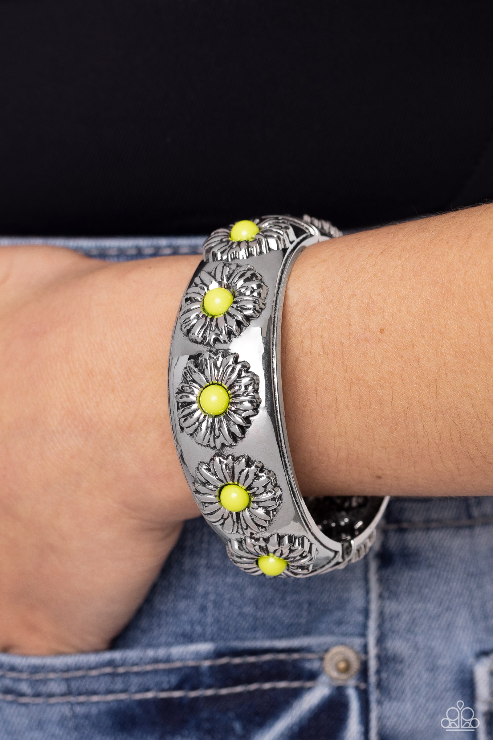 Bird and Floral Silver Cuff Bracelet