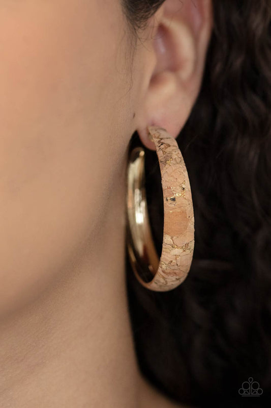 A CORK In The Road - gold - Paparazzi earrings