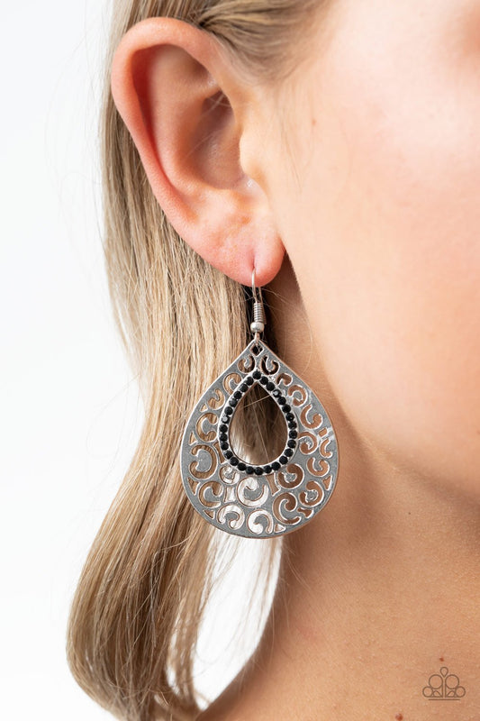 Airy Applique-black-Paparazzi earrings
