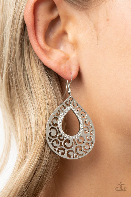 Airy Applique-white-Paparazzi earrings