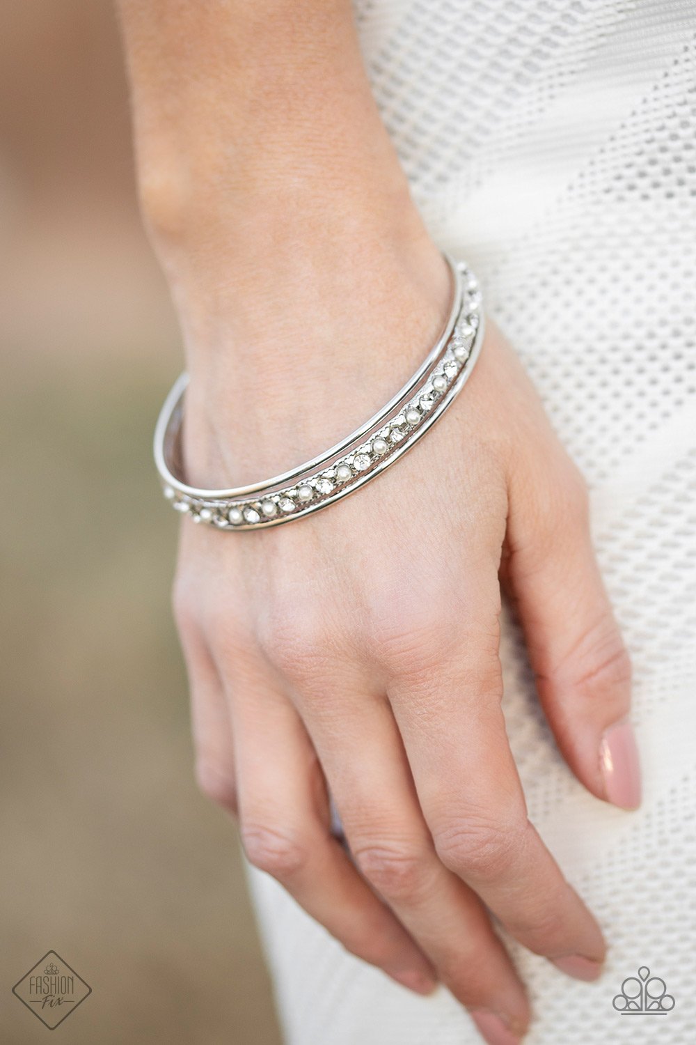 Ballroom Bauble-white-Paparazzi bracelet