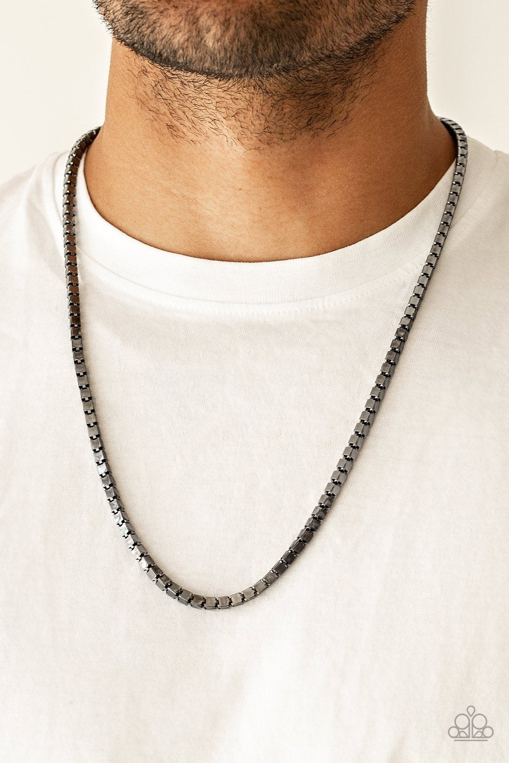 Boxed In-black-Paparazzi mens necklace