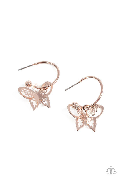 Butterfly Freestyle - rose gold - Paparazzi earrings