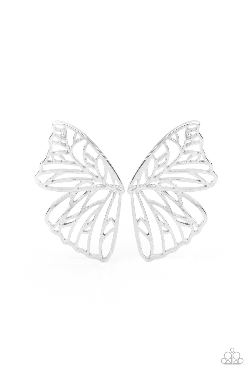 Butterfly Frills - silver - Paparazzi earrings