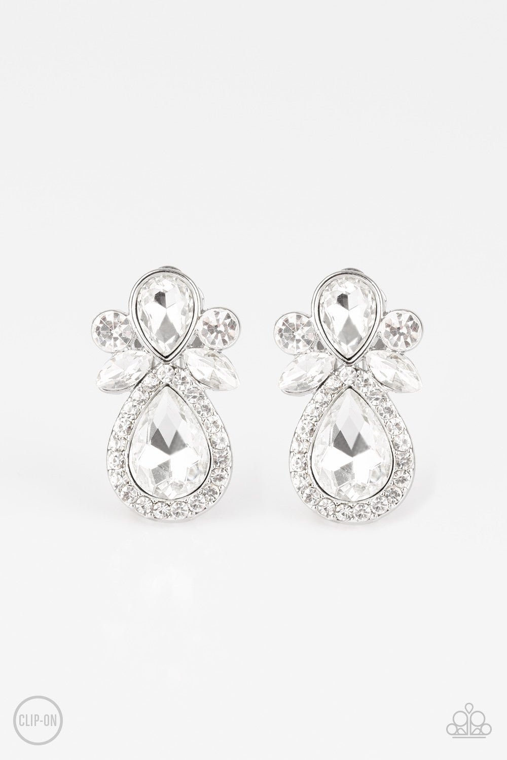 Celebrity Crowd - white - Paparazzi CLIP ON earrings