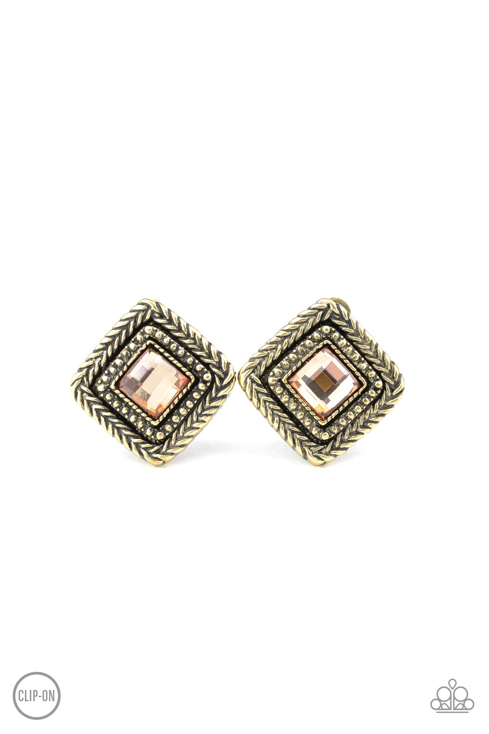 Fashion Square - brass - Paparazzi CLIP ON earrings