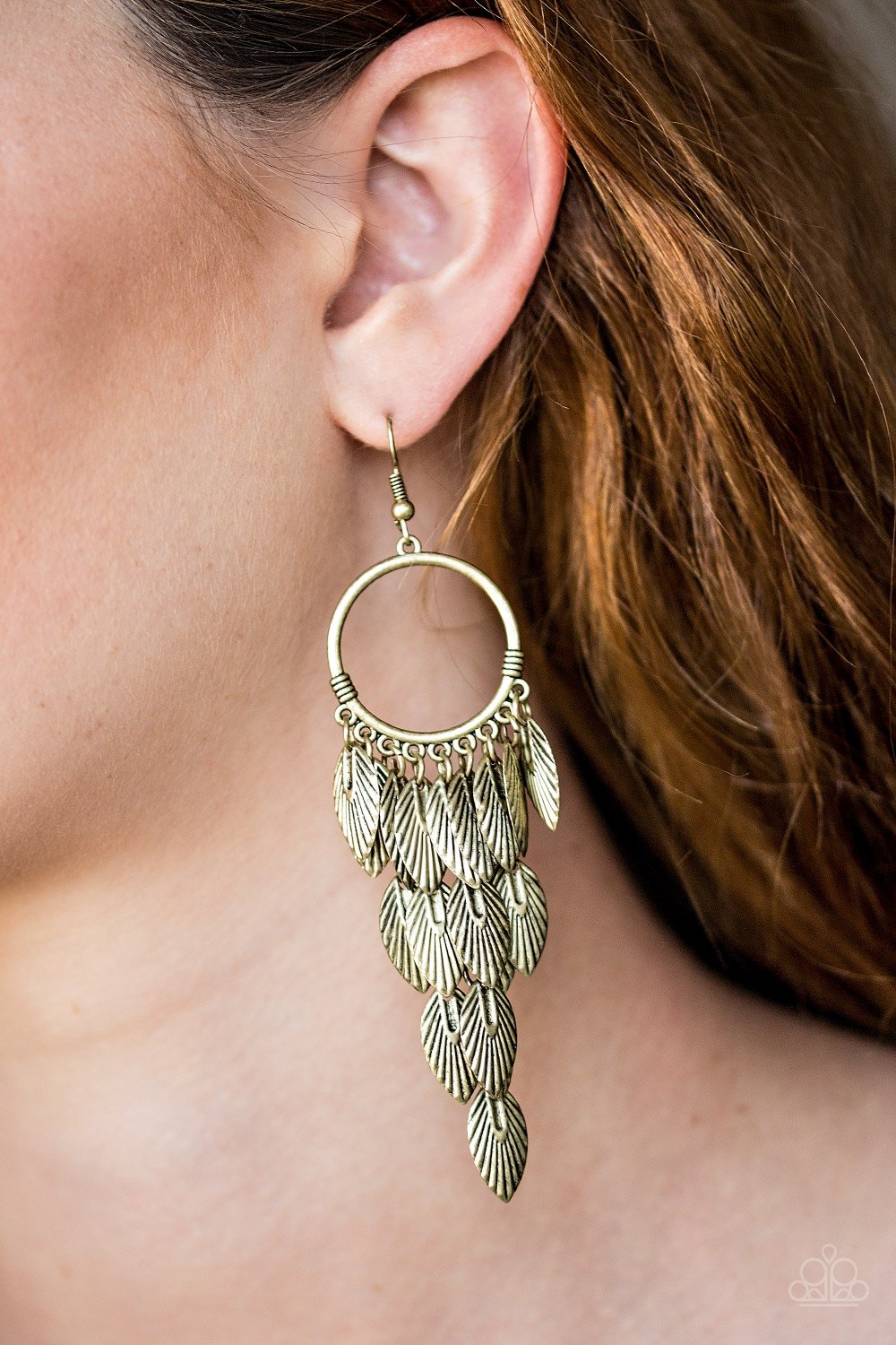 Feather Frenzy-brass-Paparazzi earrings