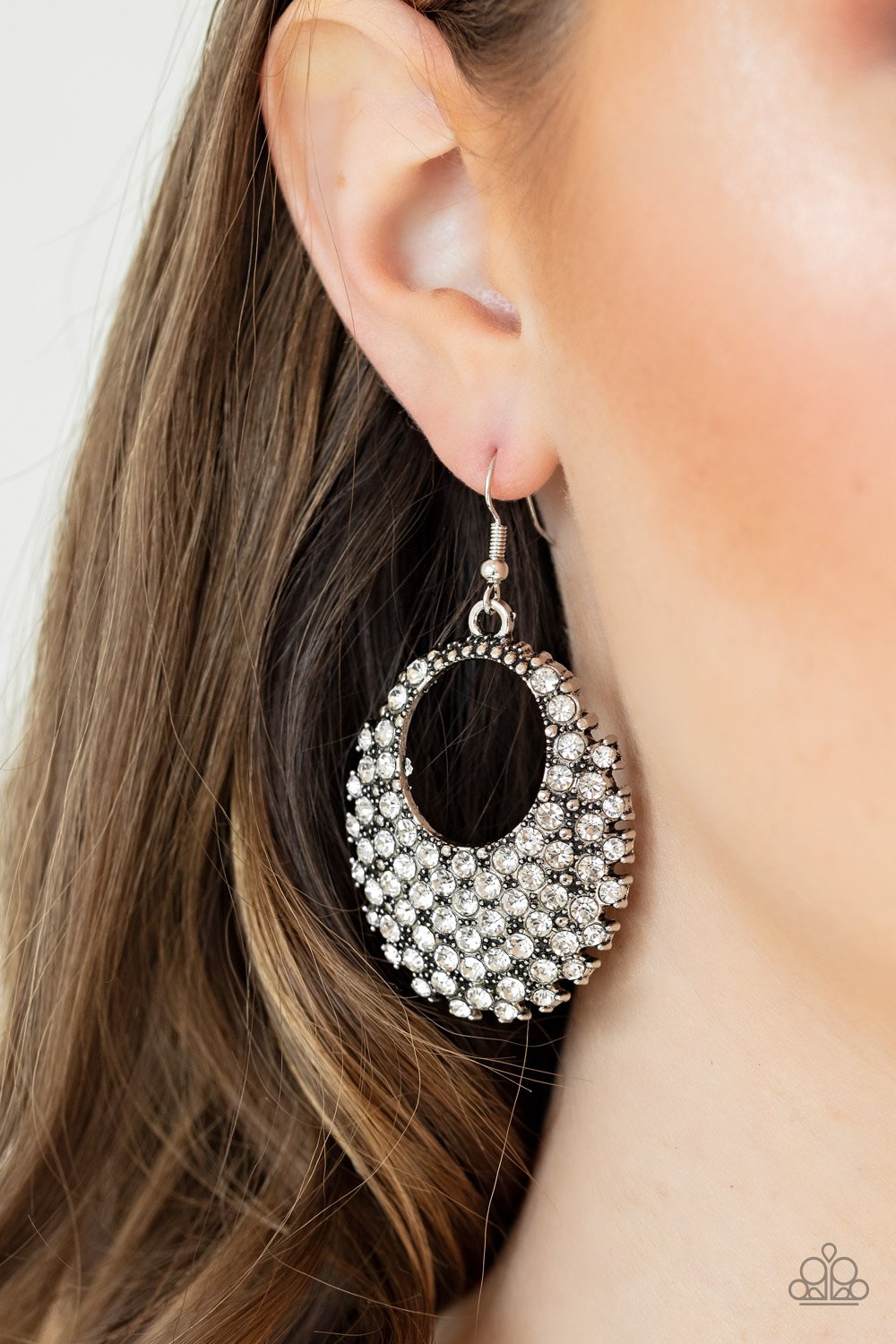 Fierce Flash-white-Paparazzi earrings