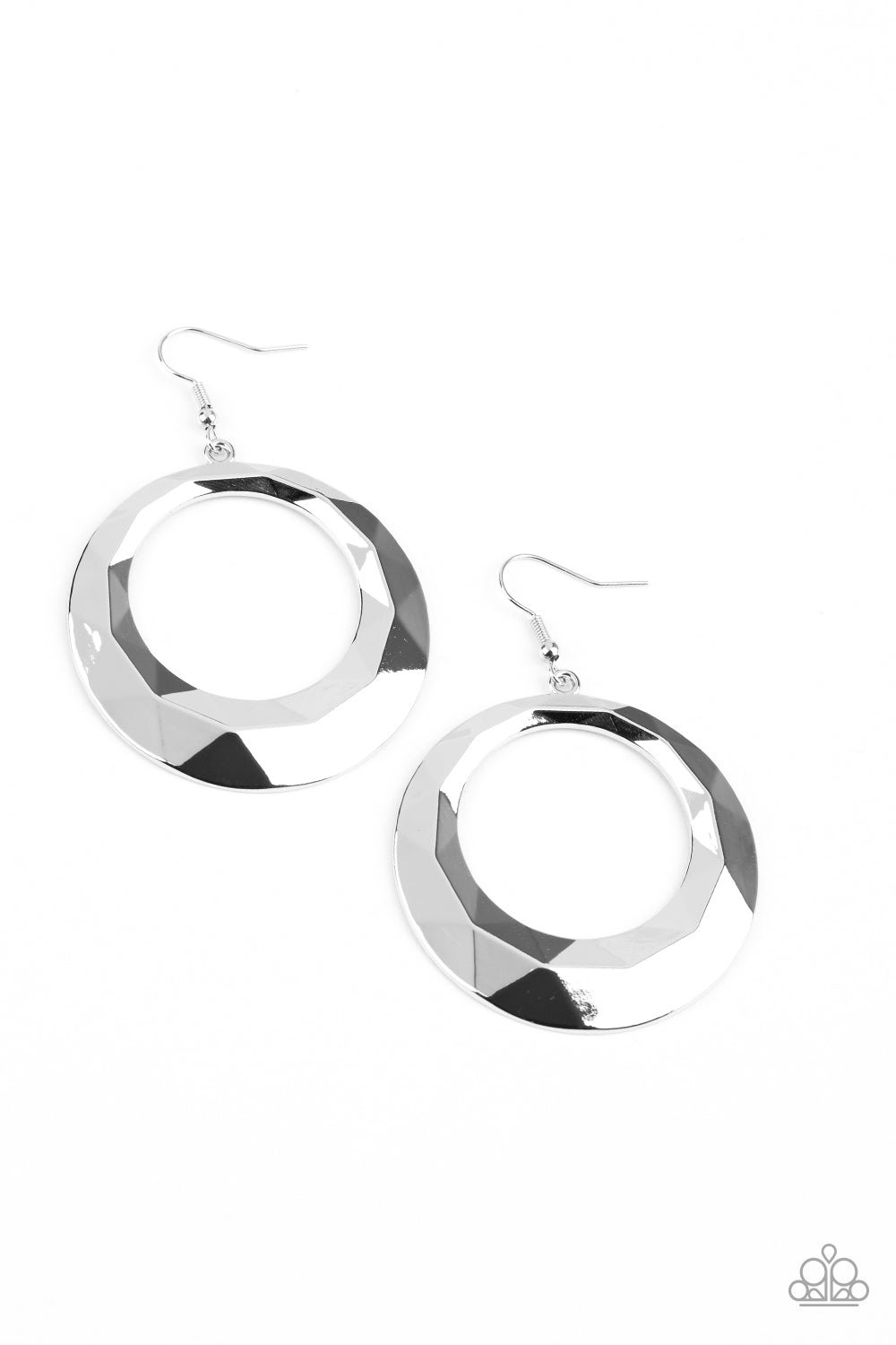 Fiercely Faceted - silver - Paparazzi earrings