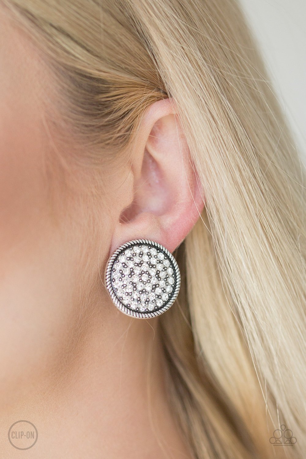 Gatsby Who-white CLIP ONS-Paparazzi earrings