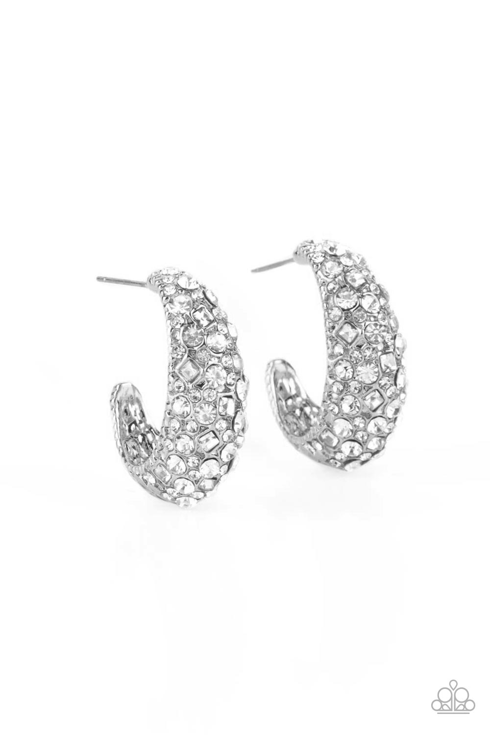 Glamorously Glimmering - white - Paparazzi earrings