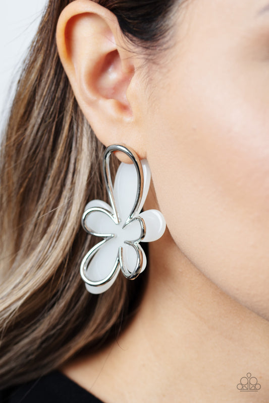 Glimmering Gardens - white - Paparazzi earrings