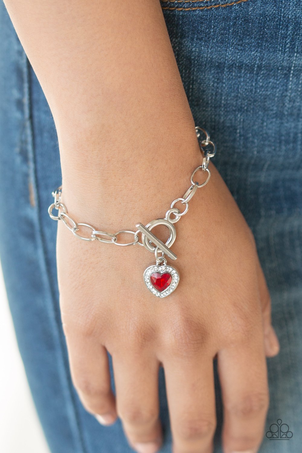 Going Steady-red-Paparazzi bracelet