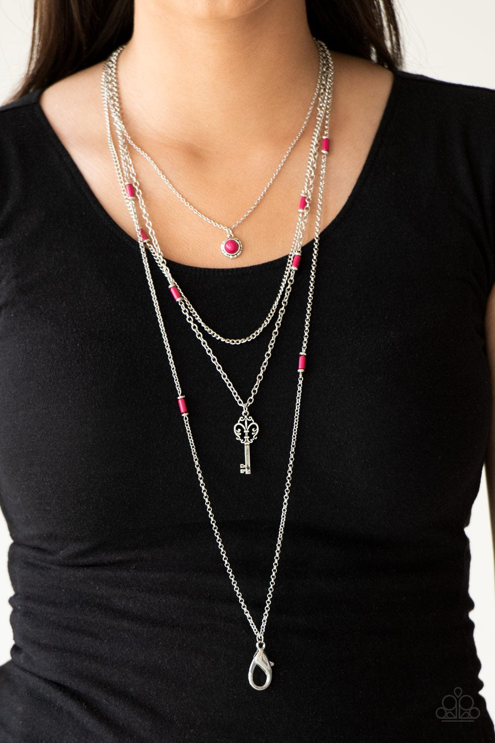 Key Keynote - pink - Paparazzi lanyard necklace