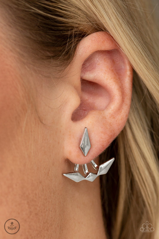 Metal Origami - silver - Paparazzi earrings