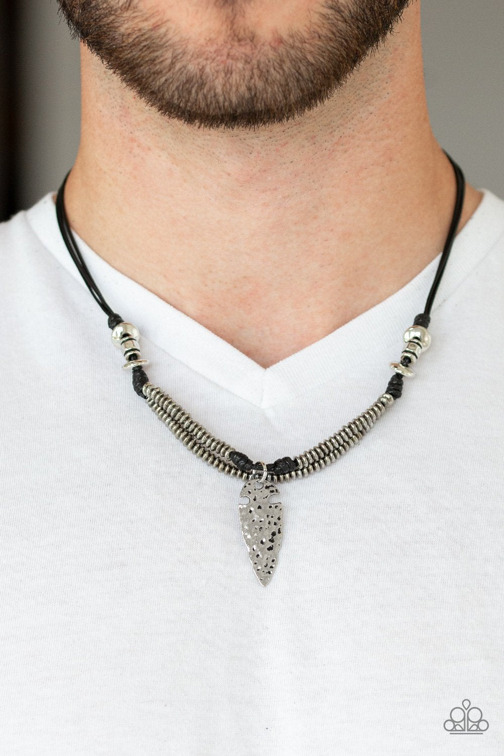 Off With His ARROWHEAD-black-Paparazzi mens necklace