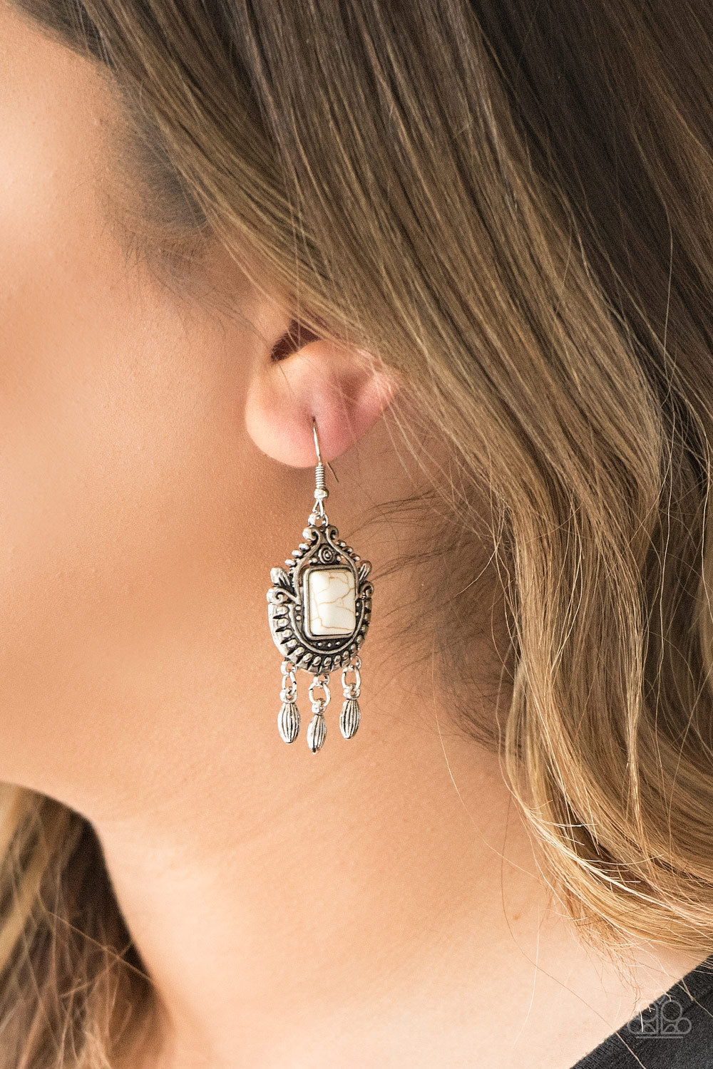 Open Pastures - white - Paparazzi earrings