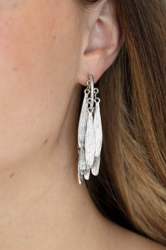 Pursuing The Plumes - silver - Paparazzi earrings