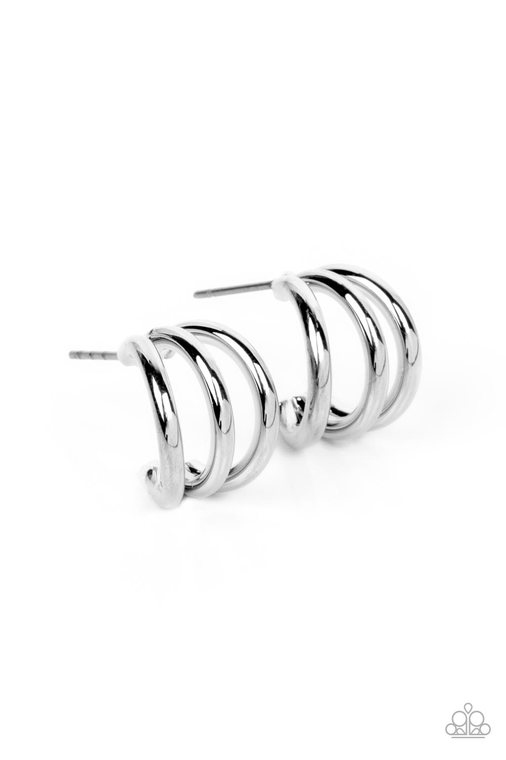 TRIPLE Down - silver - Paparazzi earrings