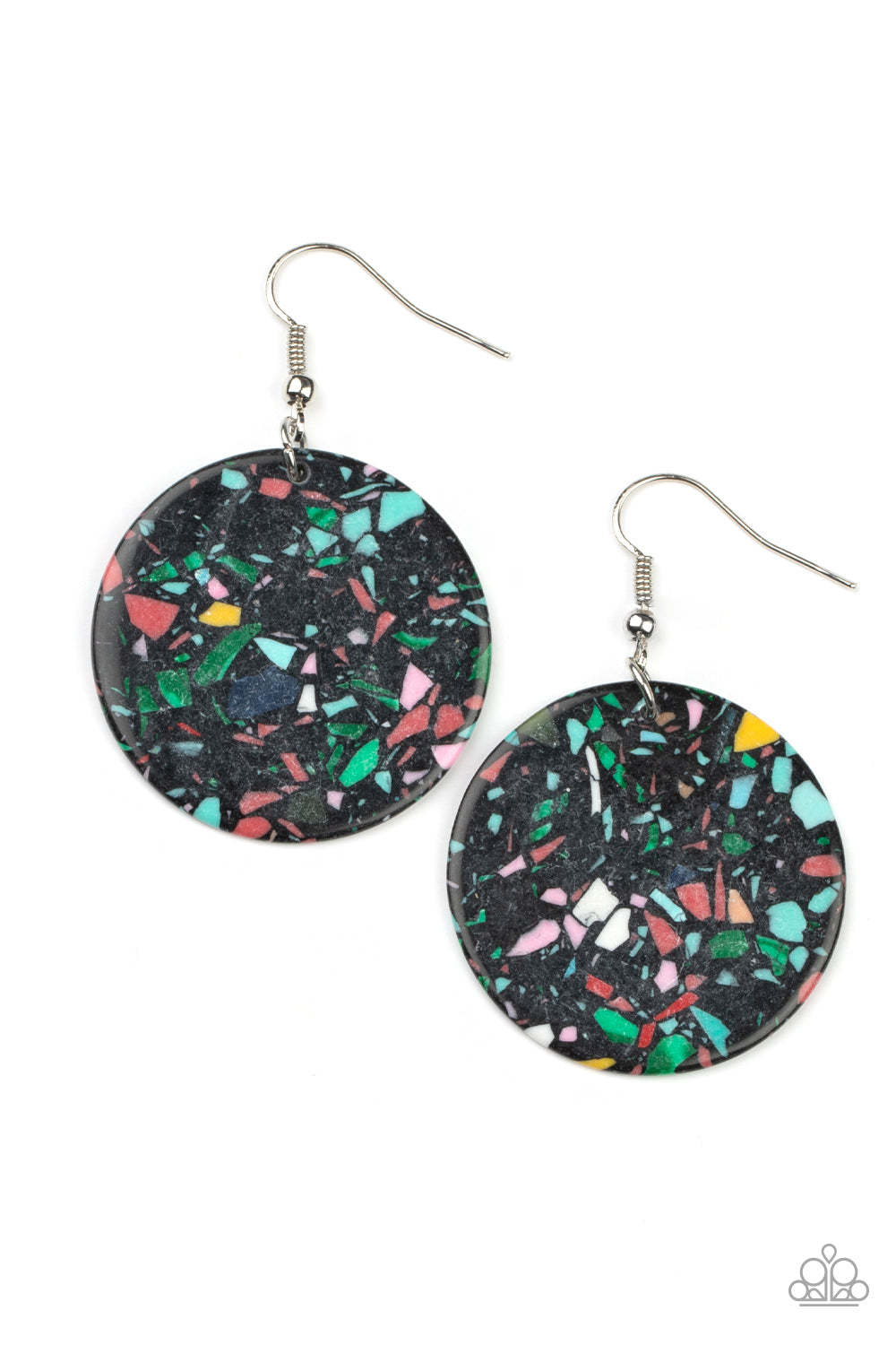 Tenaciously Terrazzo - black - Paparazzi earrings