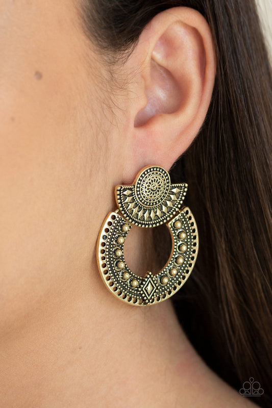 Texture Takeover - brass - Paparazzi earrings