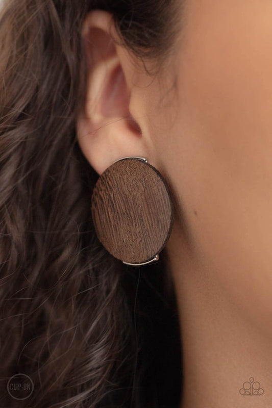 WOODWORK It - brown - Paparazzi CLIP ON earrings